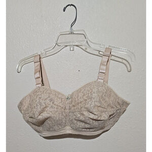 Vtg Pennyrich Tan Floral Lace Pointy Cup Semi-Sheer Wire Free Bra Size 36DD